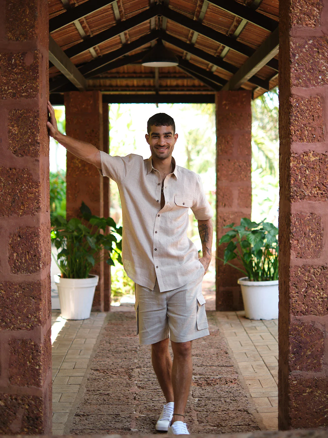 Beach Hemp Cargo Short Khadi White - Maaheco